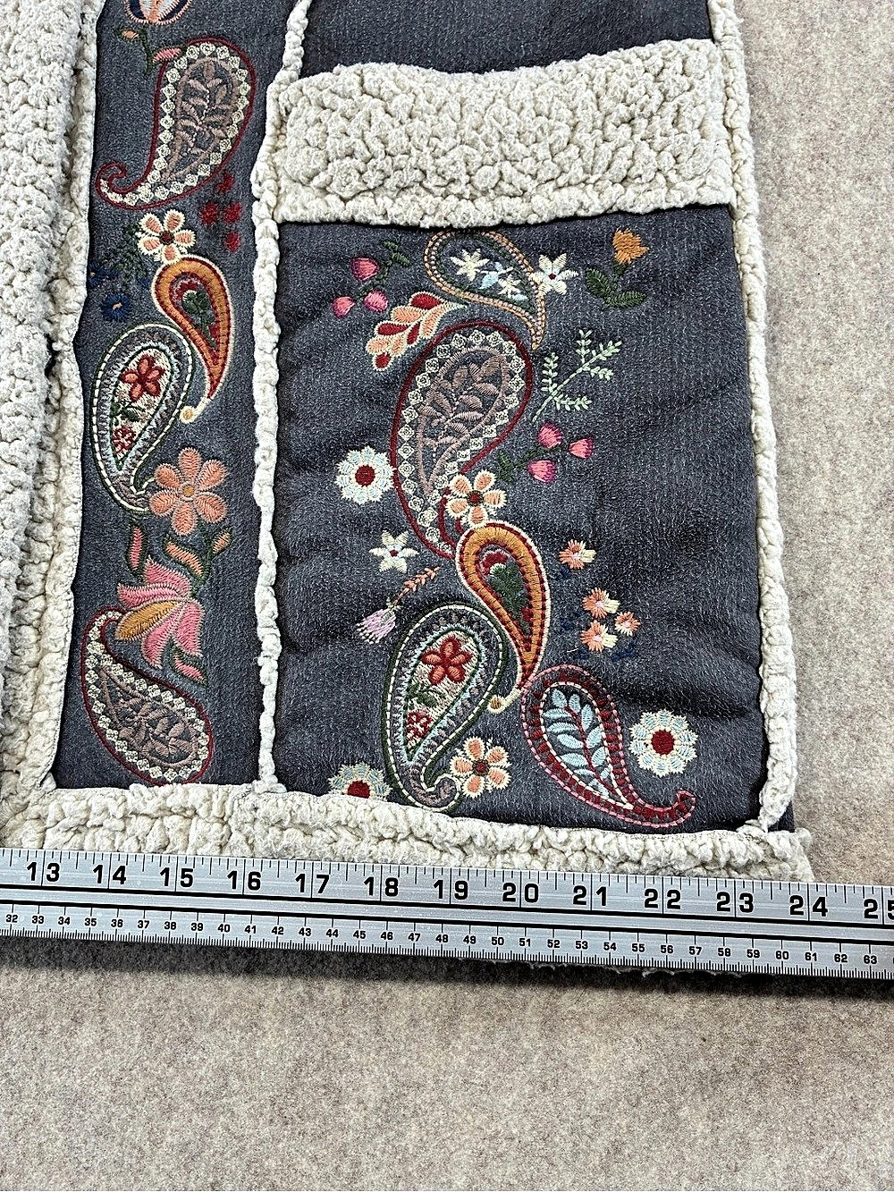Johnny Was Biya Women's Sherpa Lined Embroidered Paisley Coat Gray Size S - Picture 7 of 16
